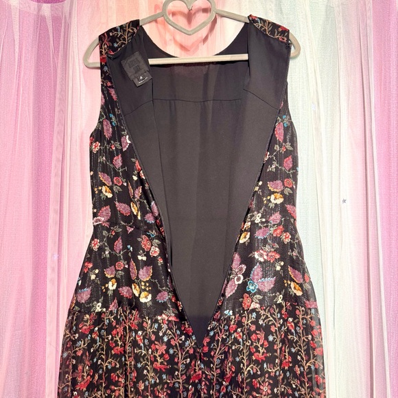 Anna Sui Black Floral Shimmering Sleeveless Zip Back Lined Dress size 4 - Picture 7 of 10